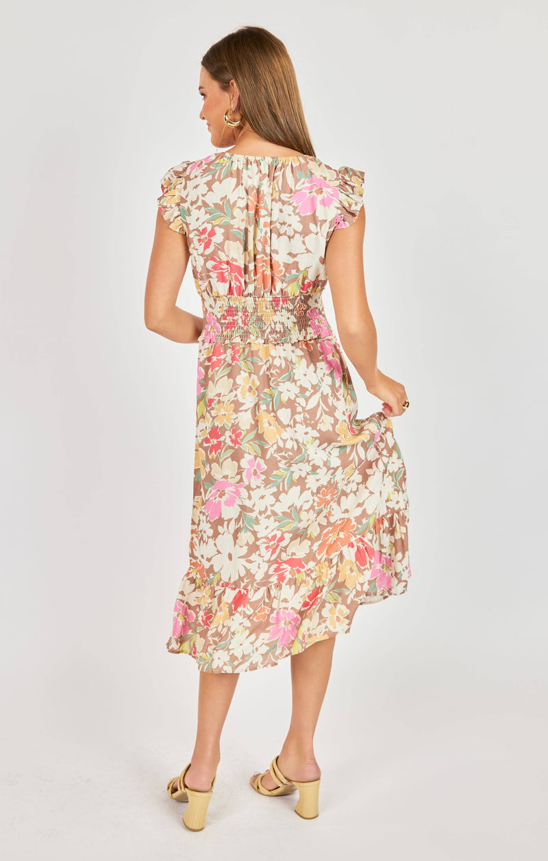 floral midi sheath dress Floral Dunes Midi Dress, Taupe Multi