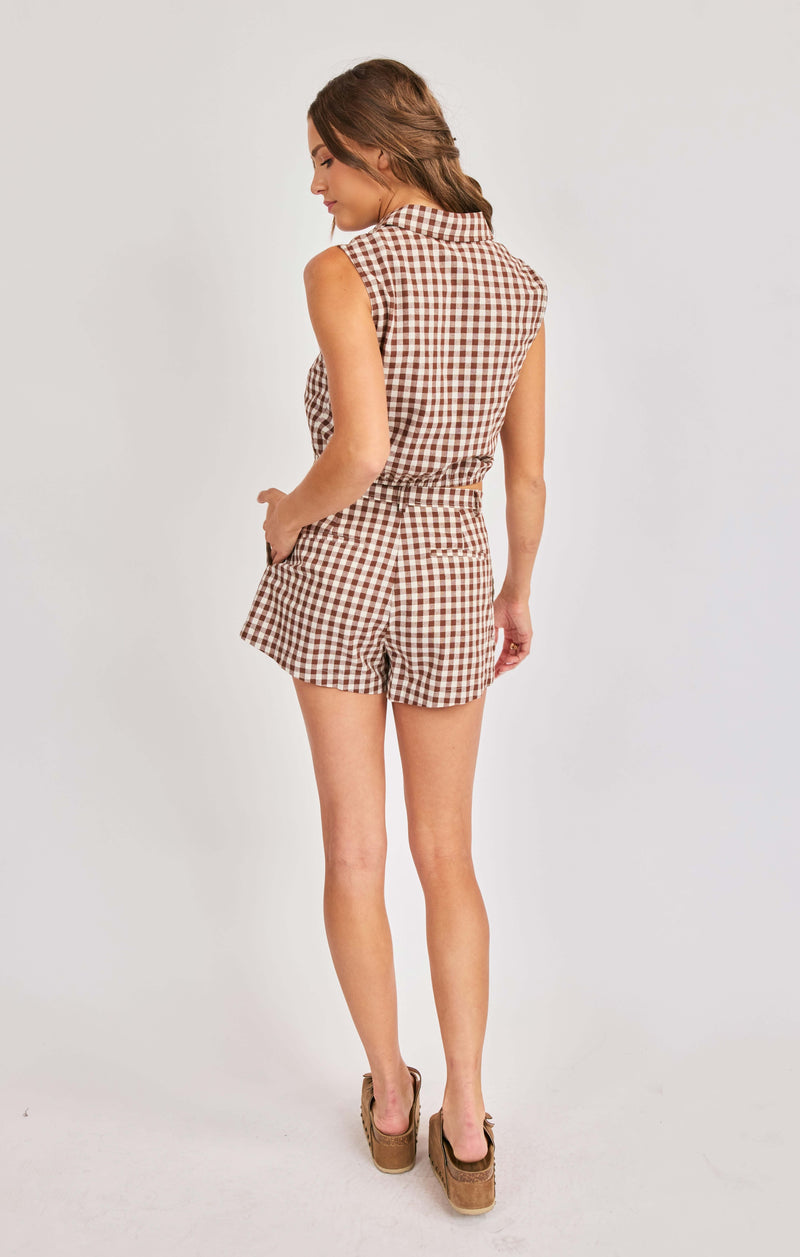 Mustang Gingham Shorts, Brown