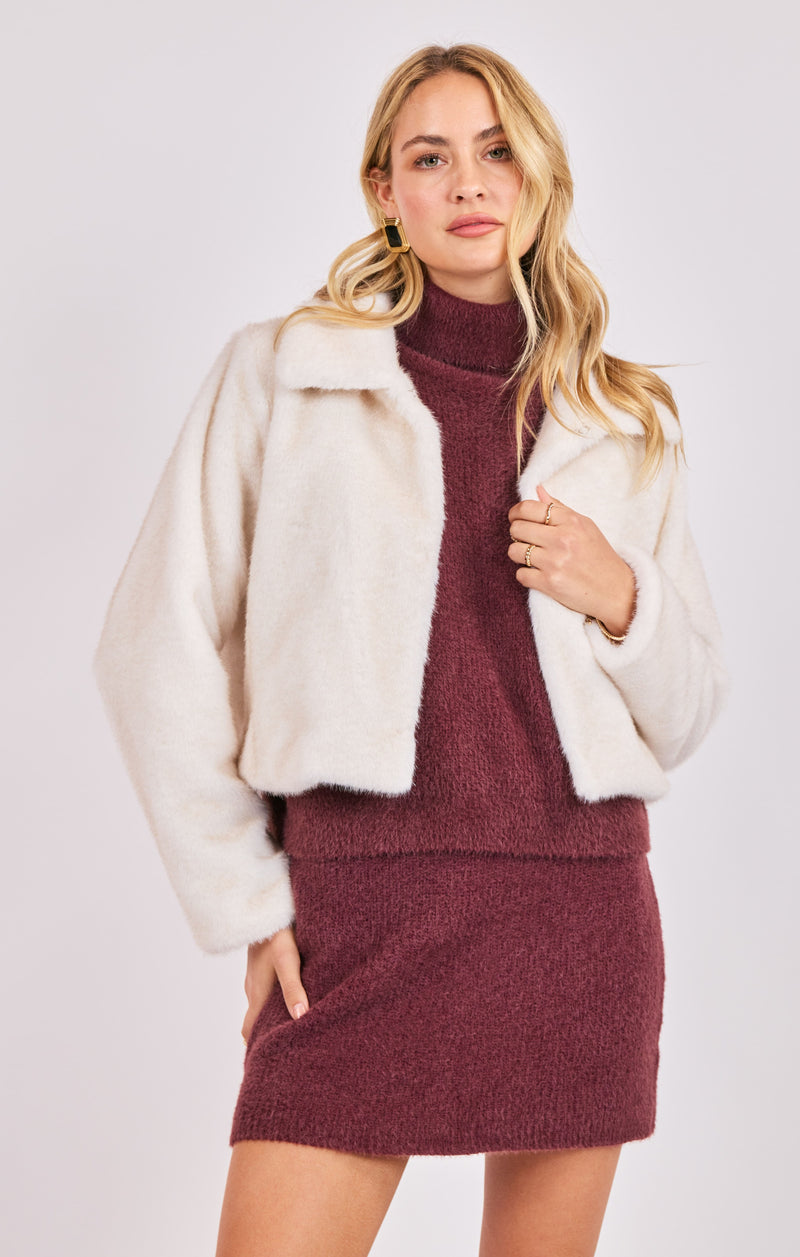 Penelope Short Faux Fur Coat, Ivory | Sadie & Sage