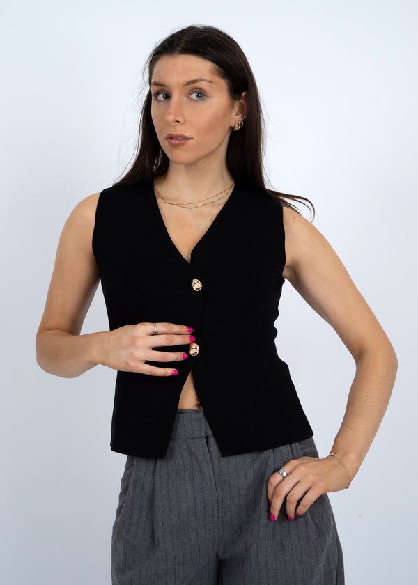 Blodwyn V-Neck Sweater Vest, Black | RD Style