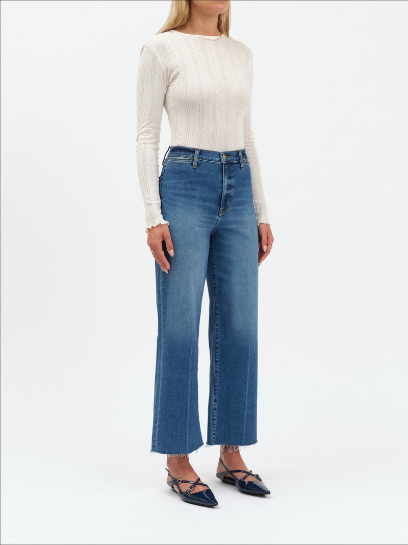 Pleaser High Rise Wide Ankle Jeans, Indigo Wave | Daze