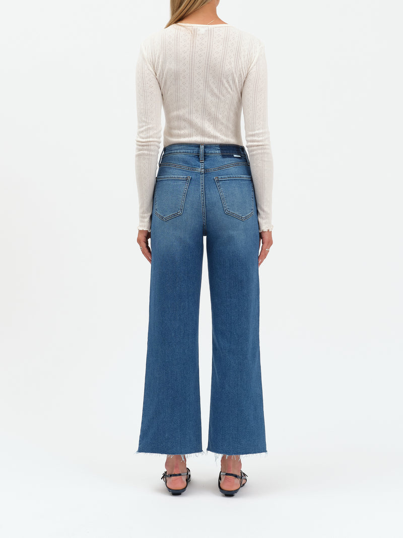 Pleaser High Rise Wide Ankle Jeans, Indigo Wave | Daze