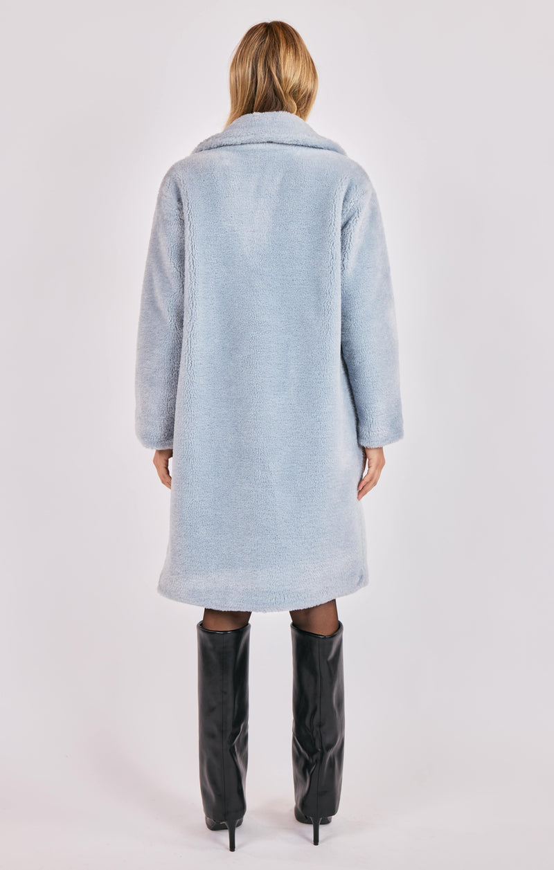 Marquee Lights Faux Shearling Coat, Sky Blue | Sadie & Sage
