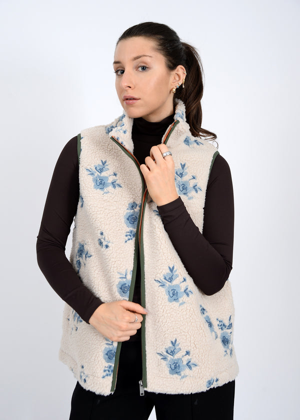 Viola Front Zip Vest, Cream Blue | RD Style