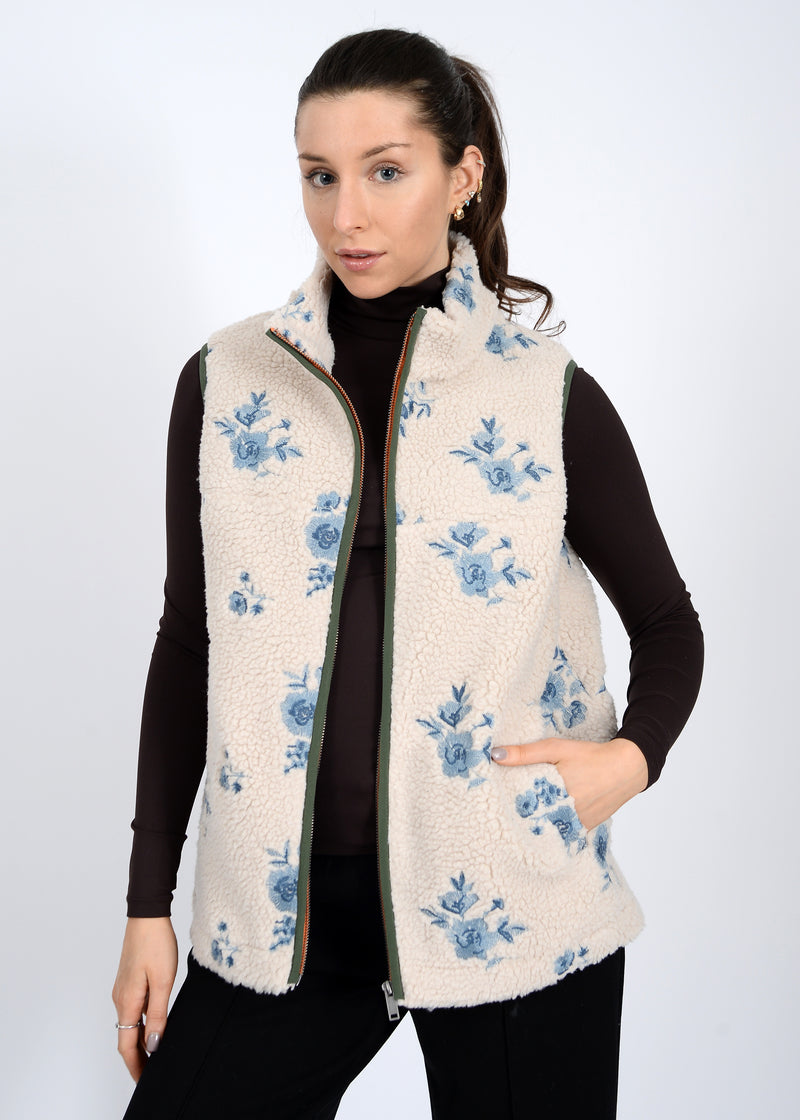 Viola Front Zip Vest, Cream Blue | RD Style