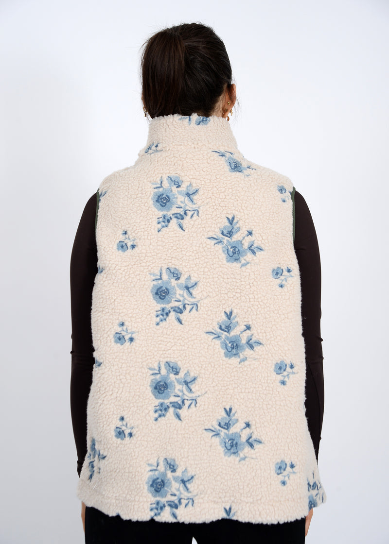 Viola Front Zip Vest, Cream Blue | RD Style