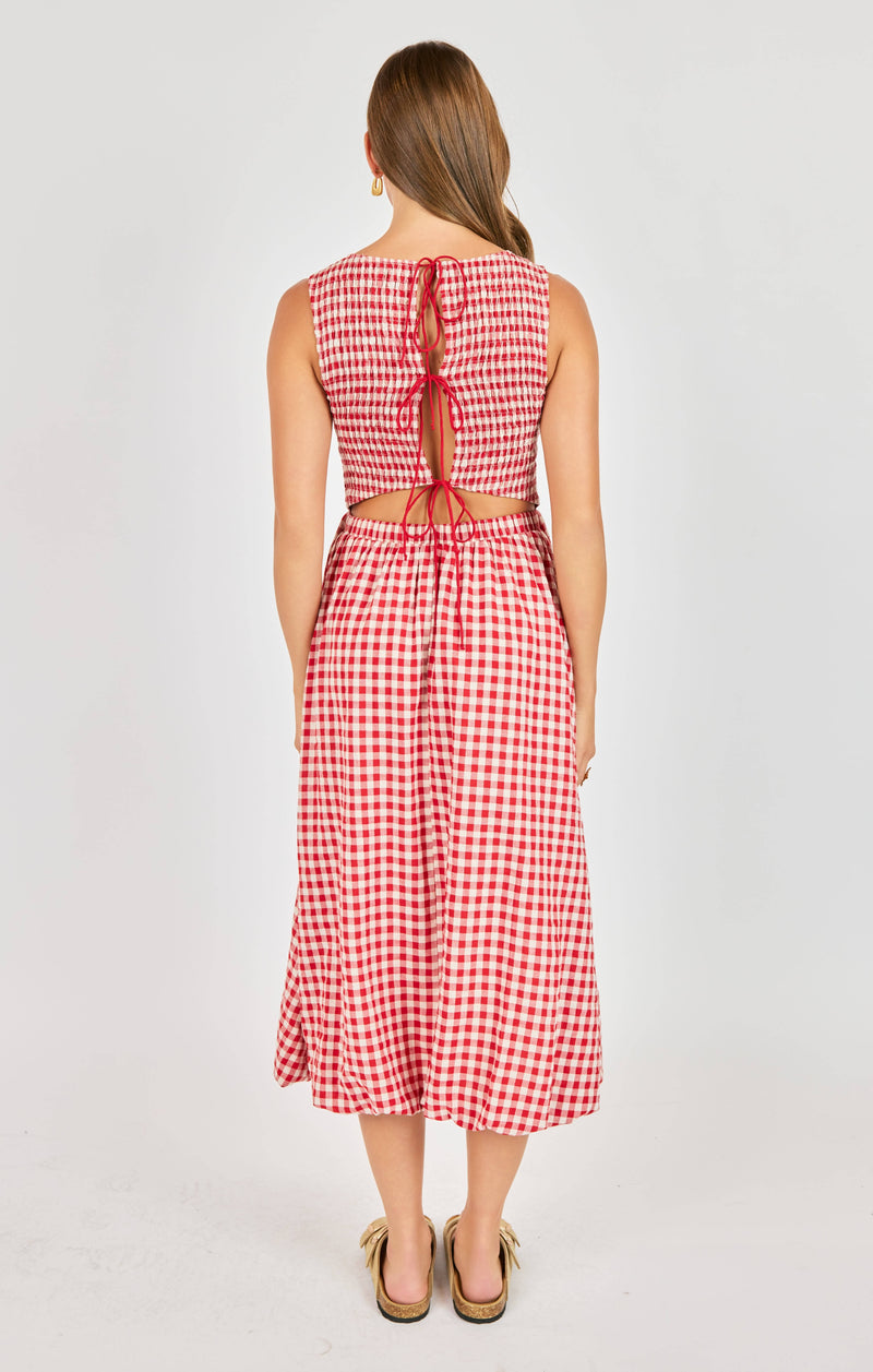 red gingham midi dress Apple Butter Midi Dress, Red Ivory
