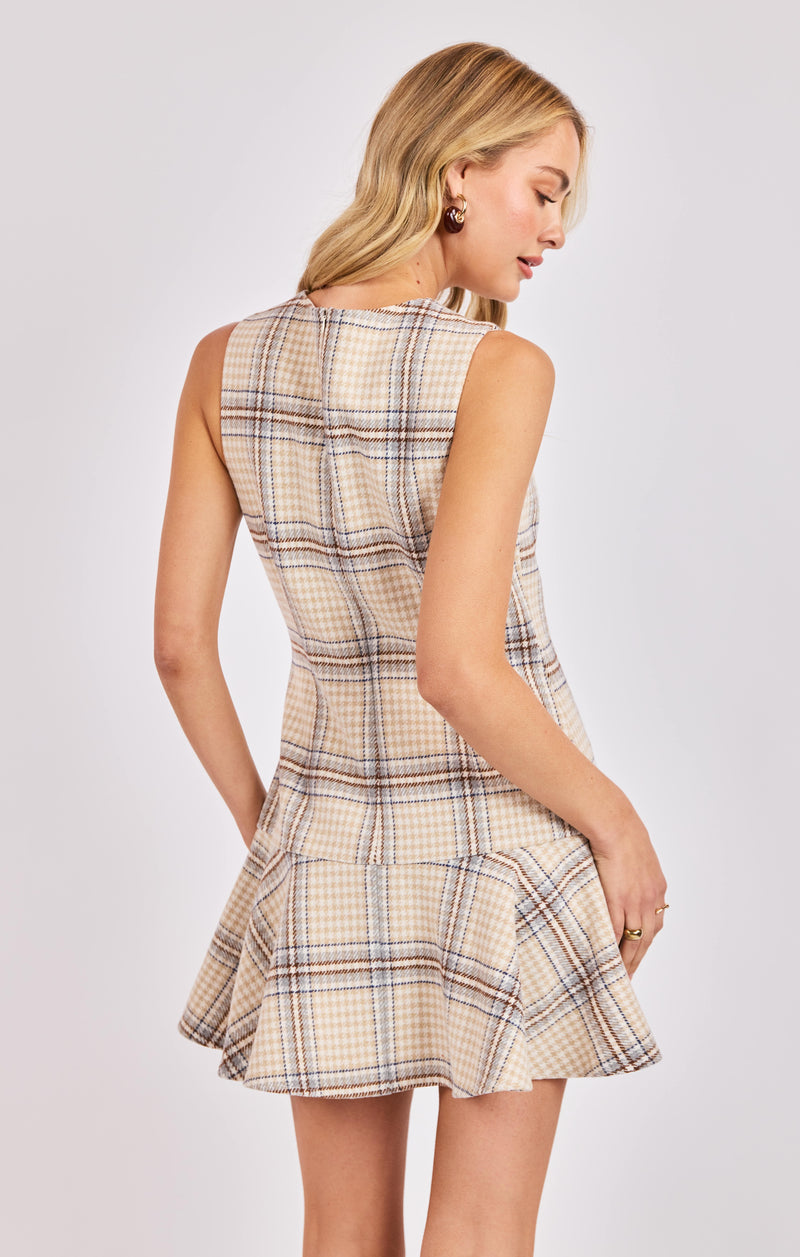 Cedar Plaid Drop Waist Mini Dress, Ivory Multi Cedar Plaid Drop Waist Mini Dress, Ivory Multi