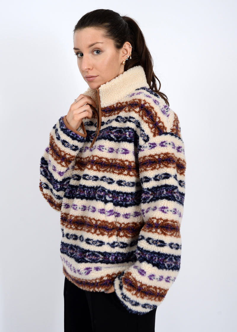 Alpine Sherpa Half Zip Striped Jacket, Tobacco | RD Style