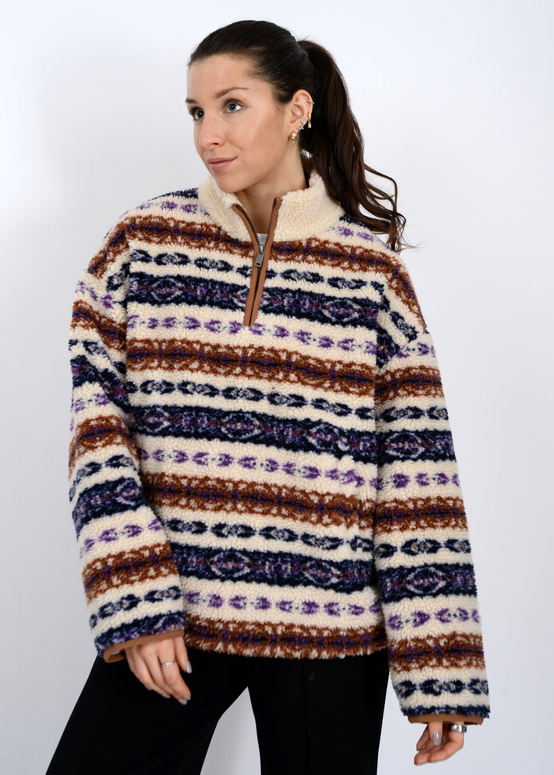 Alpine Sherpa Half Zip Striped Jacket, Tobacco | RD Style