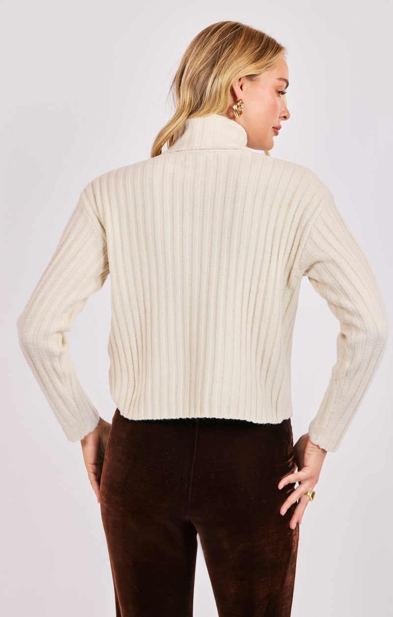 Cosette Turtleneck Rib Sweater, Ivory | Sadie & Sage