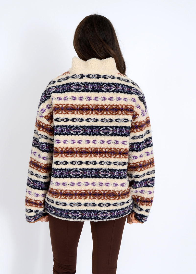 Alpine Sherpa Half Zip Striped Jacket, Tobacco | RD Style