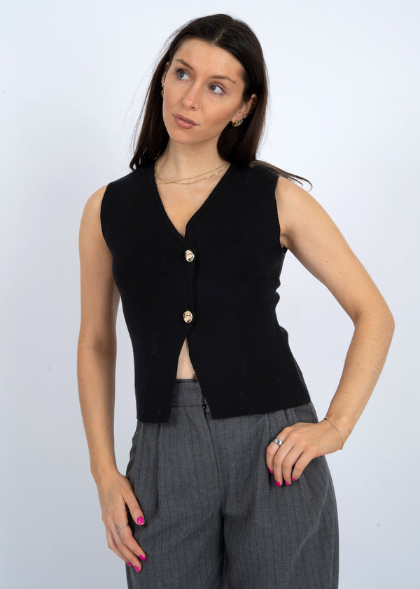 Blodwyn V-Neck Sweater Vest, Black | RD Style