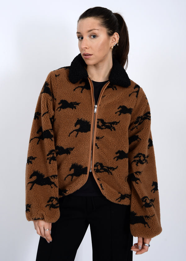 Joline Sherpa Zip Front Jacket, Horse Black | RD Style