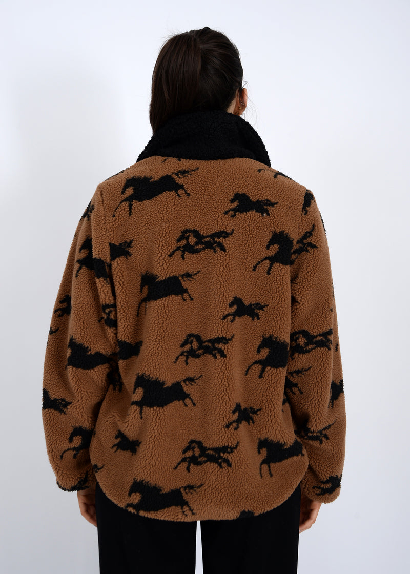 Joline Sherpa Zip Front Jacket, Horse Black | RD Style