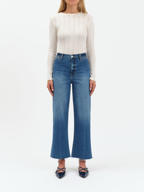 Pleaser High Rise Wide Ankle Jeans, Indigo Wave | Daze