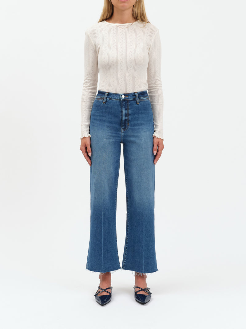 Pleaser High Rise Wide Ankle Jeans, Indigo Wave | Daze