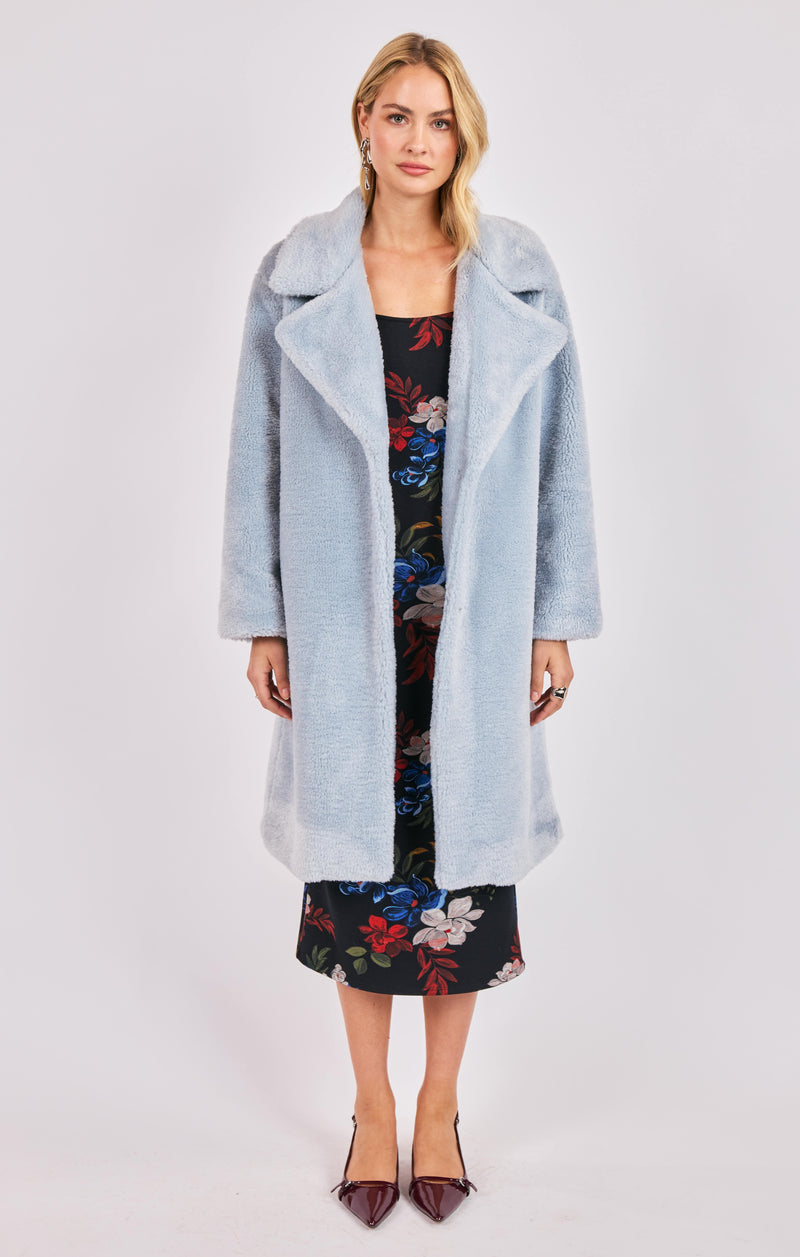 Marquee Lights Faux Shearling Coat, Sky Blue | Sadie & Sage