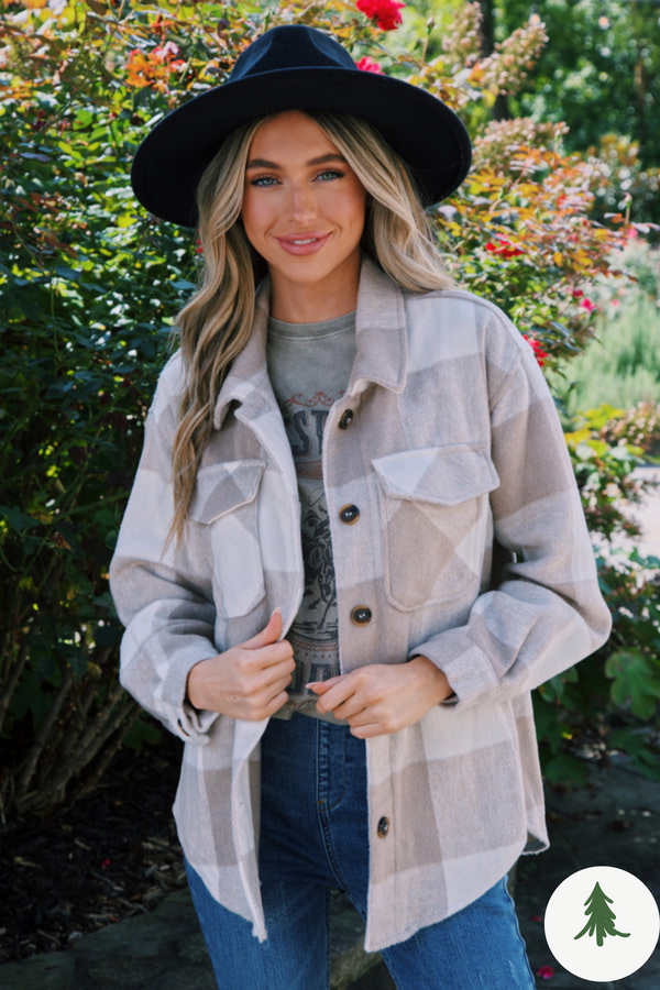 Pacific Nights Plaid Shacket, Khaki