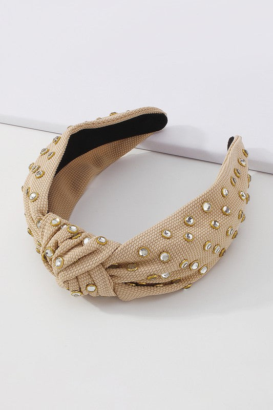 Clarice Rhinestone Headband, Khaki