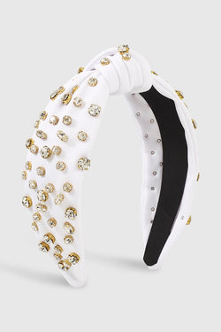 Poppy Rhinestone Knot Headband, White
