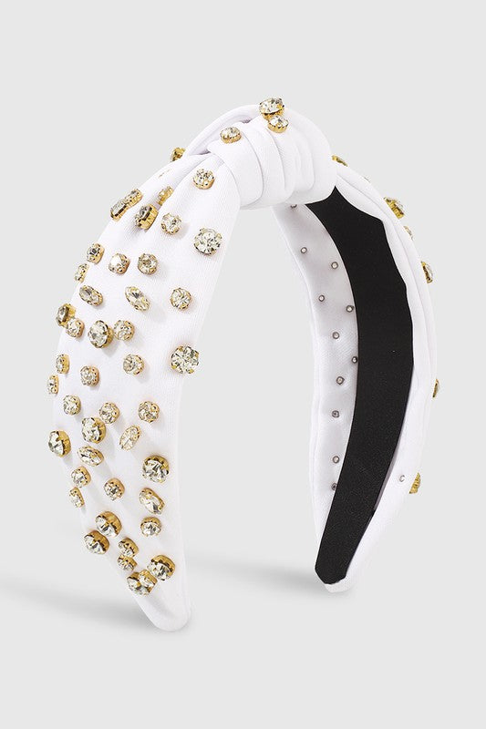 Poppy Rhinestone Knot Headband, White