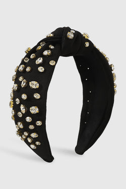 Poppy Rhinestone Knot Headband, Black