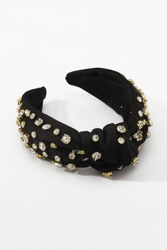 Poppy Rhinestone Knot Headband, Black