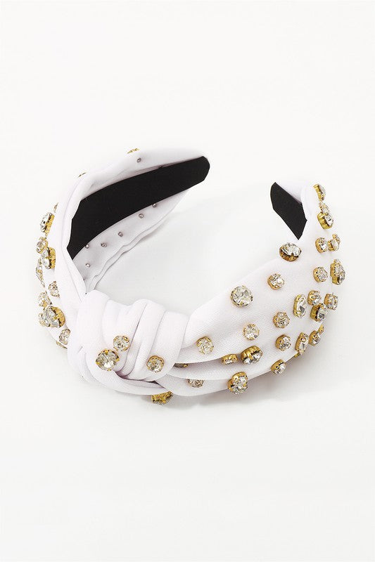Poppy Rhinestone Knot Headband, White