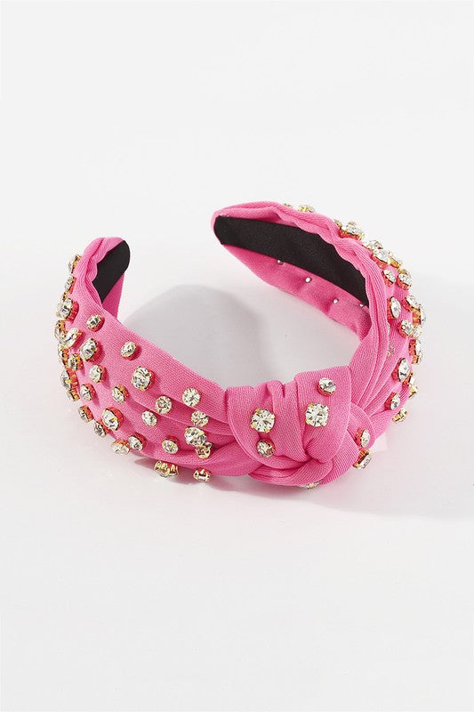 Poppy Rhinestone Knot Headband, Hot Pink