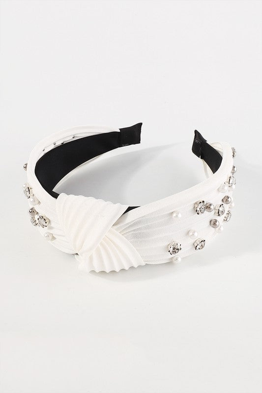Bernice Rhinestone Pearl Headband, Ivory