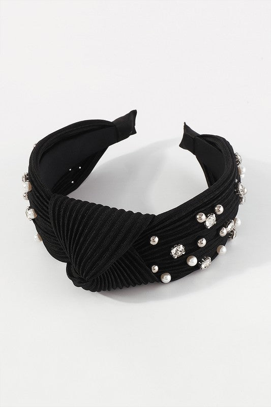 Bernice Rhinestone Pearl Headband, Black