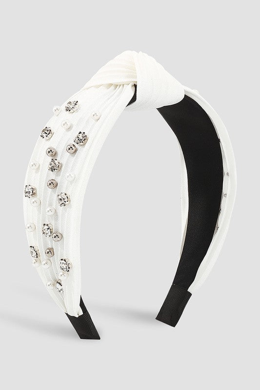 Bernice Rhinestone Pearl Headband, Ivory