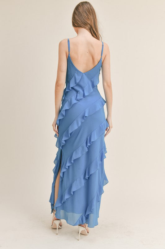 Cenote Ruffled Maxi Dress, Aqua