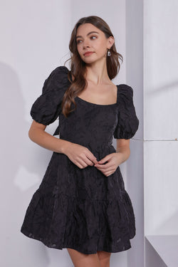 Easton Tiered Mini Dress, Black