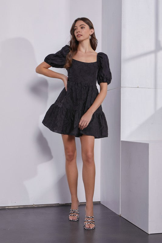 Easton Tiered Mini Dress, Black