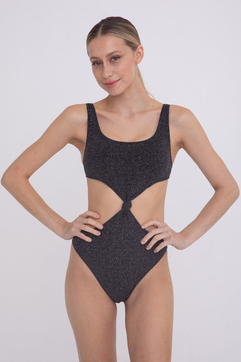 Galaxy Ribbed Monokini, Silver/Black