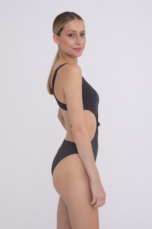 Galaxy Ribbed Monokini, Silver/Black