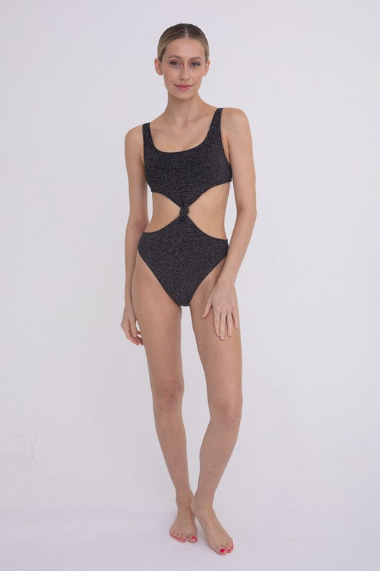 Galaxy Ribbed Monokini, Silver/Black