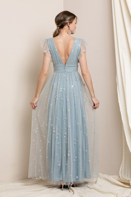 Isadora Glitter Maxi Dress, Dusty Blue