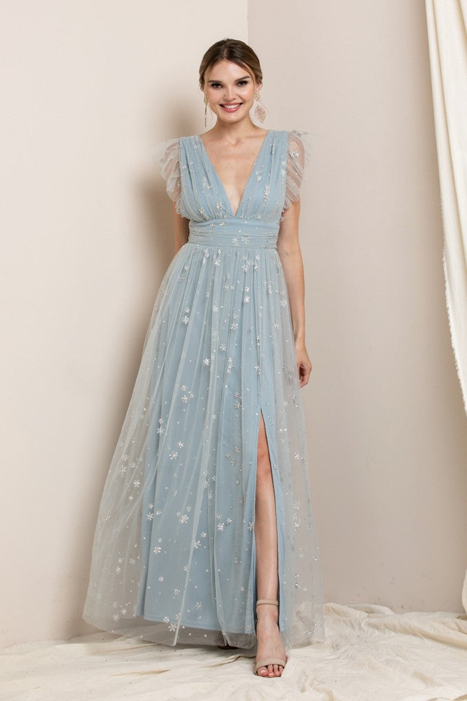 Isadora Glitter Maxi Dress, Dusty Blue