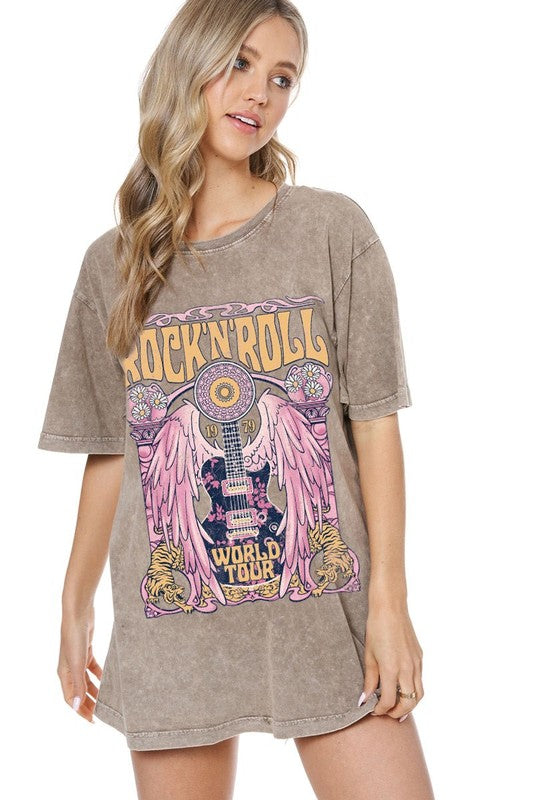 Rock N Roll World Tour Tee, Mocha | Extended Sizes