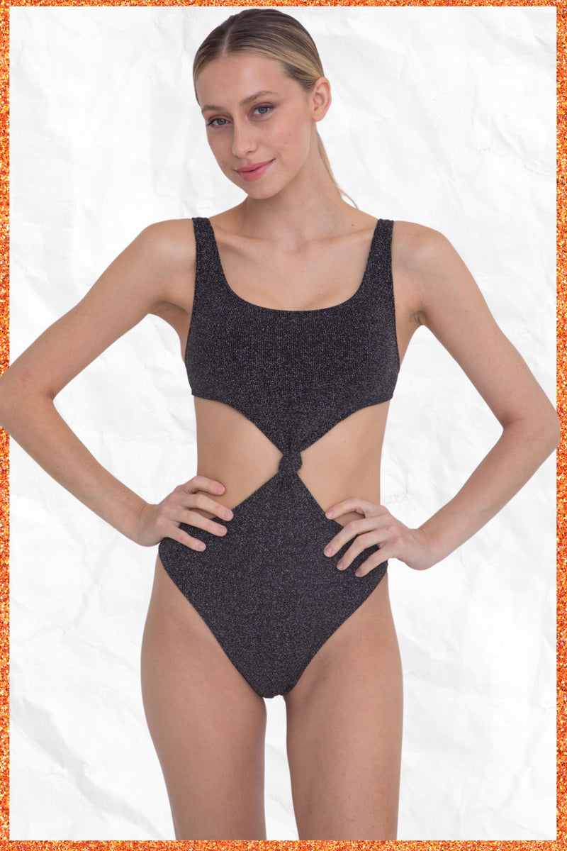 Galaxy Ribbed Monokini, Silver/Black