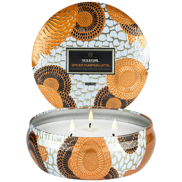 3 Wick Tin Candle, Spiced Pumpkin Latte | Voluspa