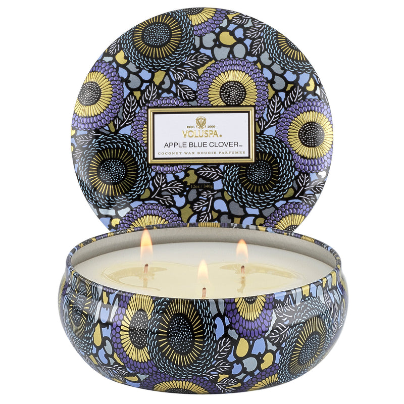 3 Wick Tin Candle, Apple Blue Clover | Voluspa