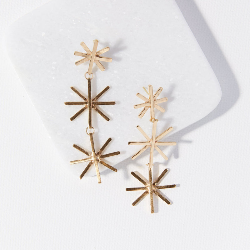 Triple Burst Dangle Earring, Brass | Ink + Alloy