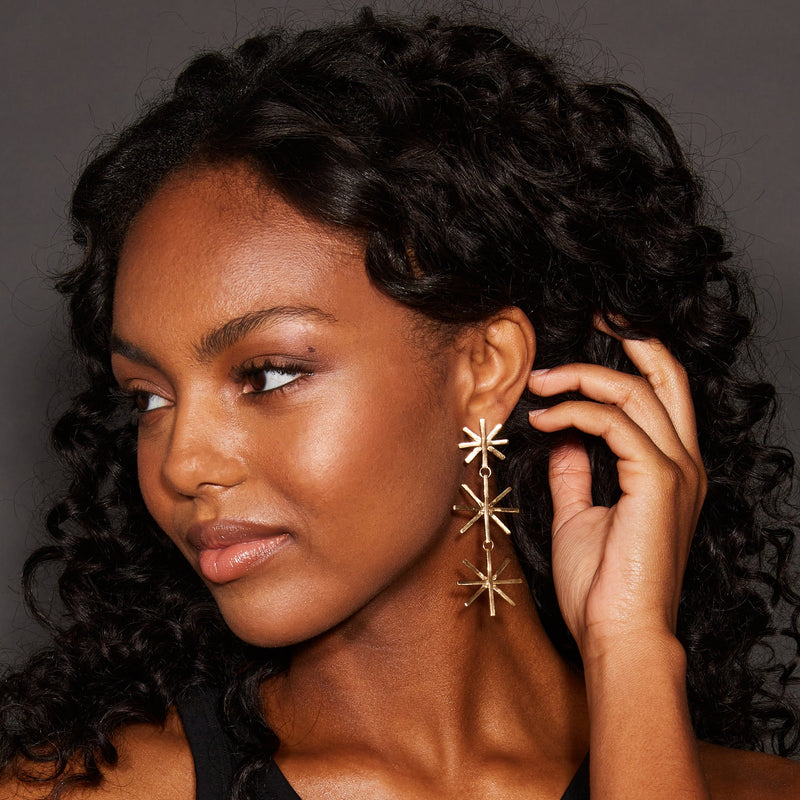 Triple Burst Dangle Earring, Brass | Ink + Alloy