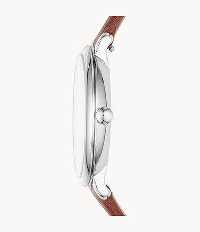 Jacqueline Three-Hand Date Brown Leather Watch, Brown | FOSSIL