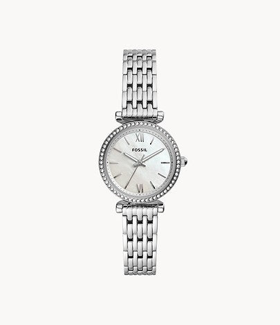 Carlie Mini Three-Hand Watch, Silver/White | Fossil