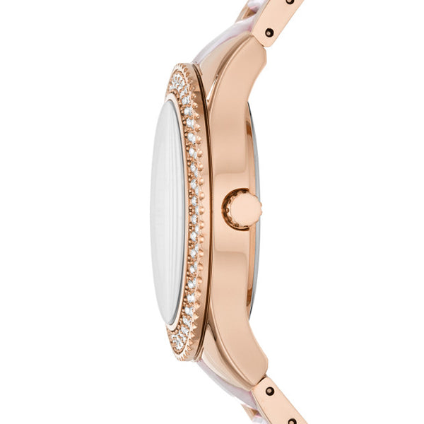 Stella Multifunction Two-Tone Stainless Steel and Acetate Watch, Rose Gold | Fossil®